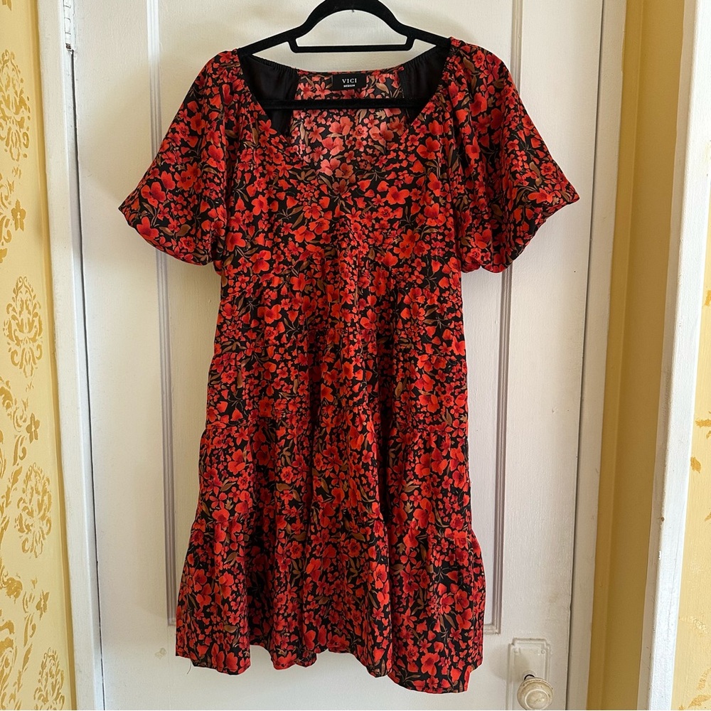 Vici Red Black Floral Mini Dress